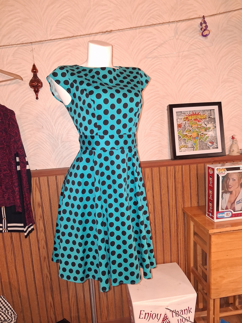 Teal Polka Dot Fit-and-Flare Dress